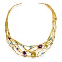 Gold Plate Sterling Silver Collar with Amethyst, Citrine, Blue and Green Topaz